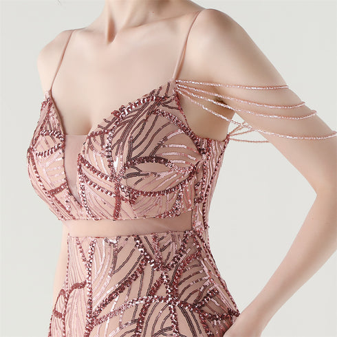 Graceful Sequin Embellished Mesh Mermaid Maxi Dress